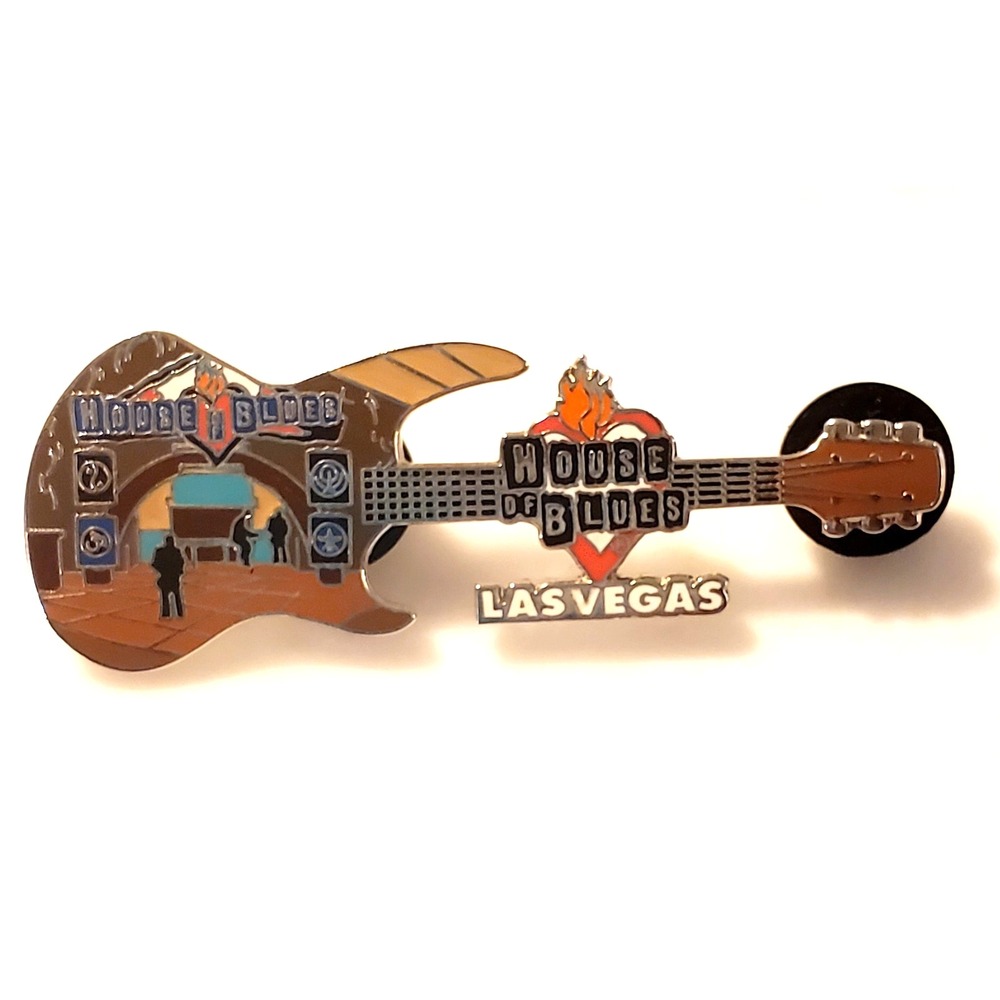 Vintage Enamel House of Blues Las Vegas Guitar Tack Lapel Cap Pin